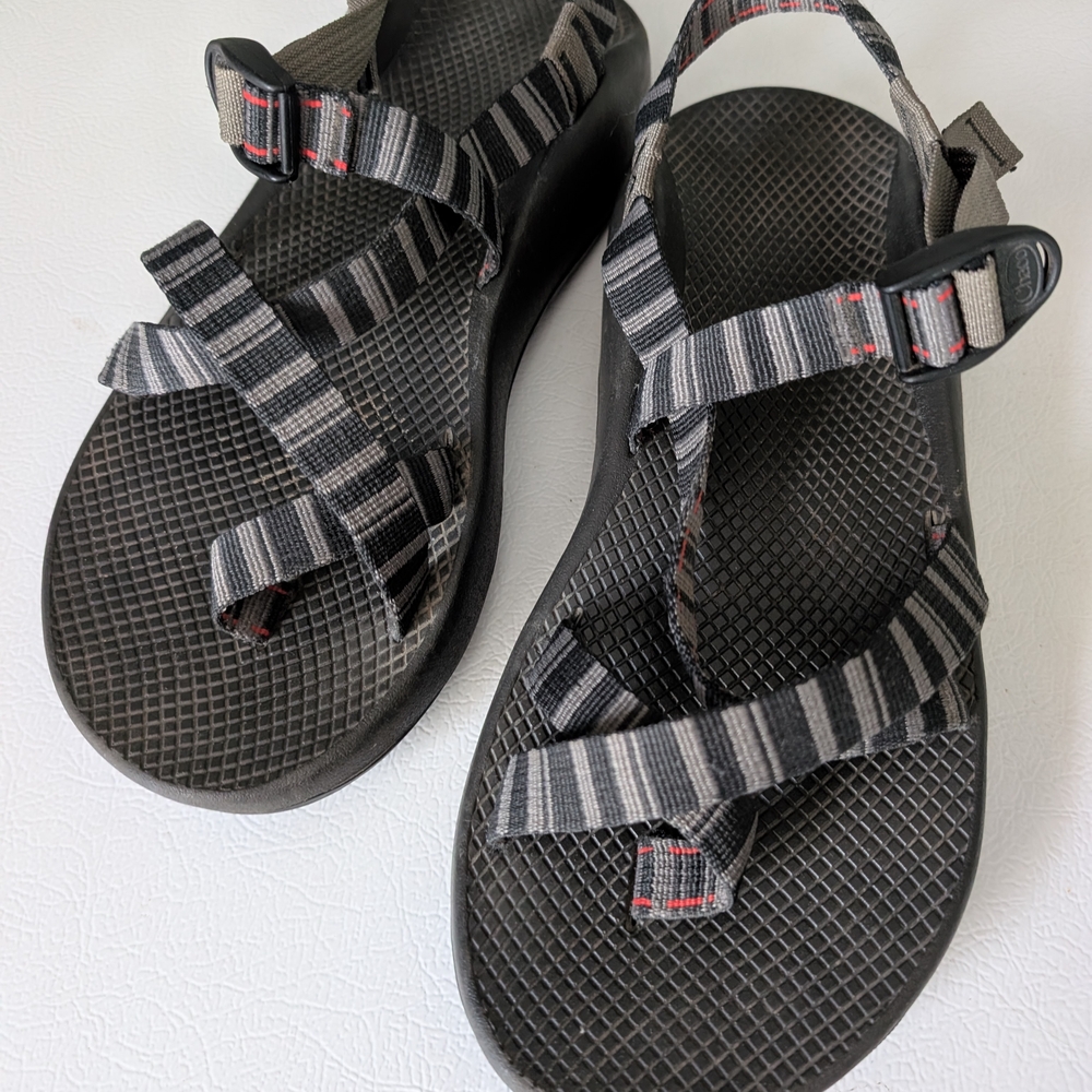 Chico's Black & Gray Striped Sport Sandals